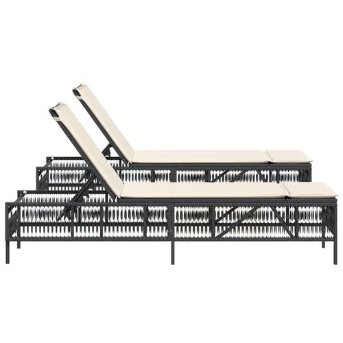 Liggestole 2 stk. med hynder polyrattan sort