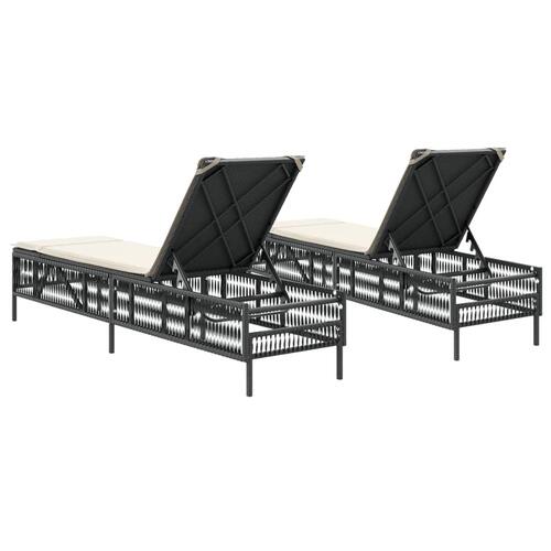 Liggestole 2 stk. med hynder polyrattan sort