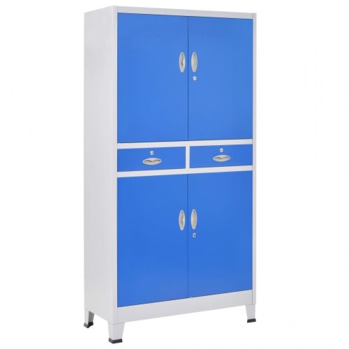 Kontorskab med 4 låger 90 x 40 x 180 cm grå og blå