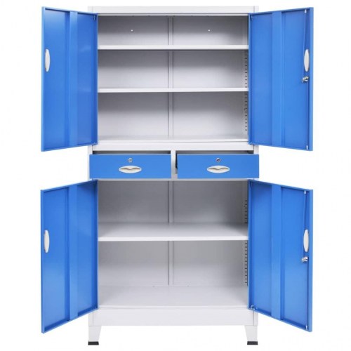 Kontorskab med 4 låger 90 x 40 x 180 cm grå og blå
