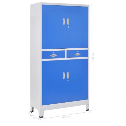 Kontorskab med 4 låger 90 x 40 x 180 cm grå og blå