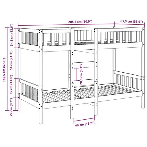Køjeseng 80x200 cm massivt fyrretræ
