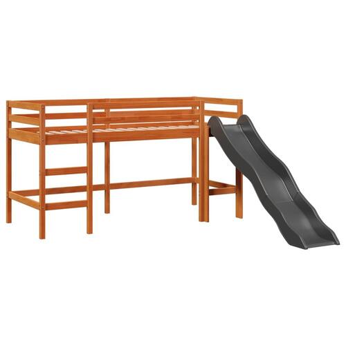 Højseng med gardiner 90x190 cm massivt fyrretræ blå