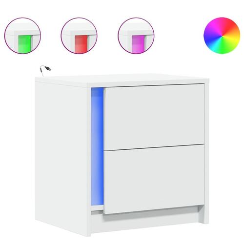 Sengebord med LED-lys konstrueret træ hvid