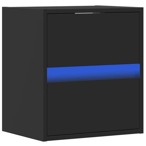 Væghængte sengeborde 2 stk. med LED-lys sort