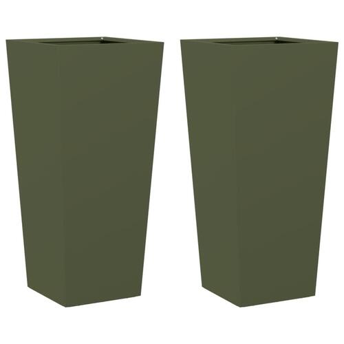 Plantekrukker 2 stk. 35x35x75 cm stål olivengrøn