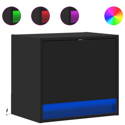 Væghængt sengebord med LED-lys sort