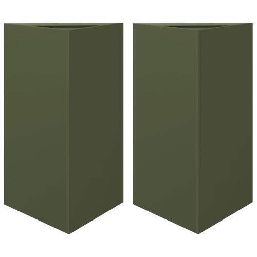 Plantekasser 2 stk. 50x43x75 cm trekantet stål olivengrøn