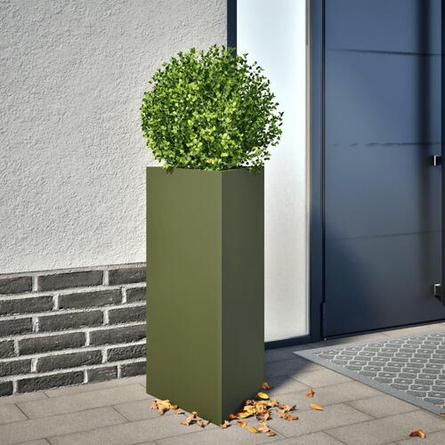 Plantekasser 2 stk. 40x34,5x70 cm trekantet stål olivengrøn