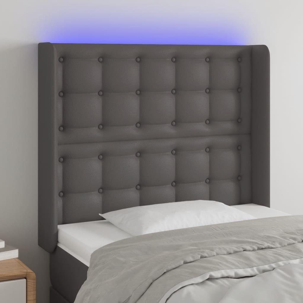 Sengegavl med LED-lys 83x16x118/128 cm kunstlæder grå