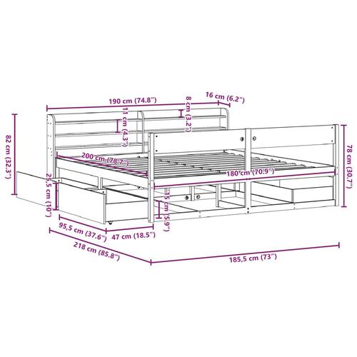 Sengeramme uden madras 180x200 cm massivt fyrretræ