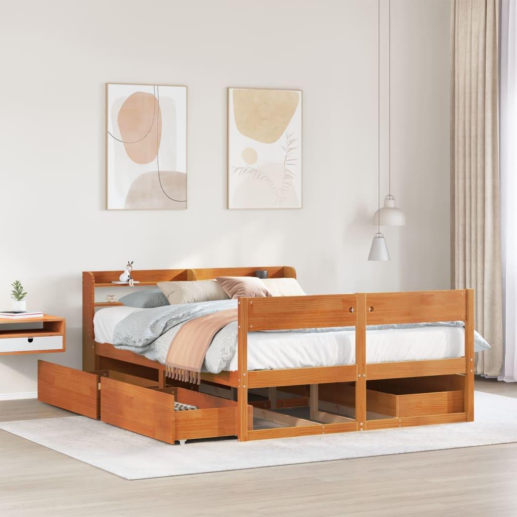 Sengeramme uden madras 135x190 cm massivt fyrretræ brun