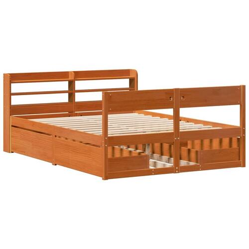 Sengeramme uden madras 135x190 cm massivt fyrretræ brun