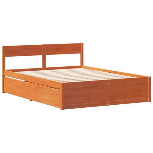 Sengeramme uden madras 135x190 cm massivt fyrretræ brun
