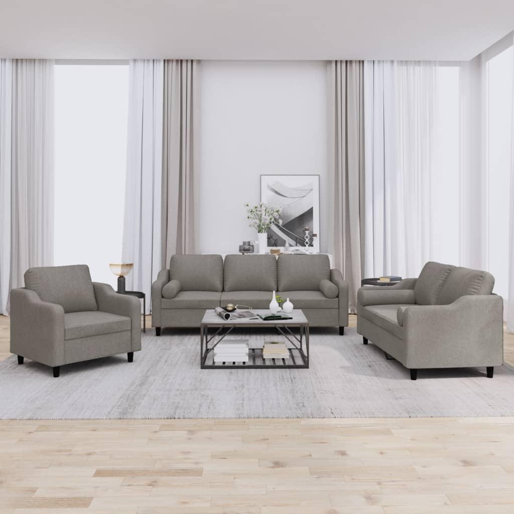 3 personers sofa med puder stof gråbrun