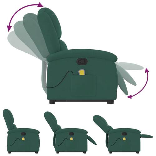 Løftestol med massagefunktion fløjl mørkegrøn