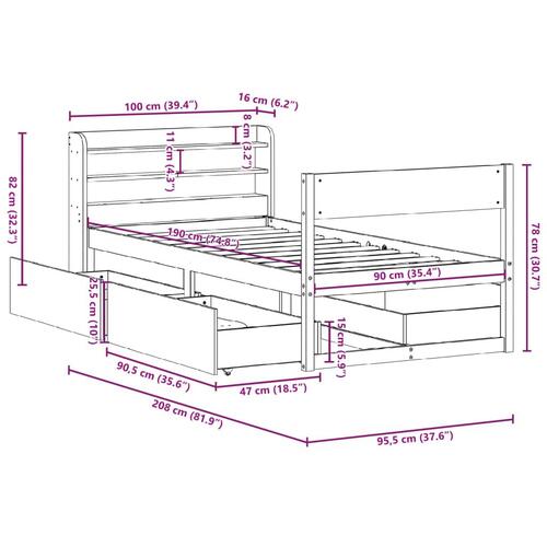 Sengeramme uden madras 90x190 cm massivt fyrretræ