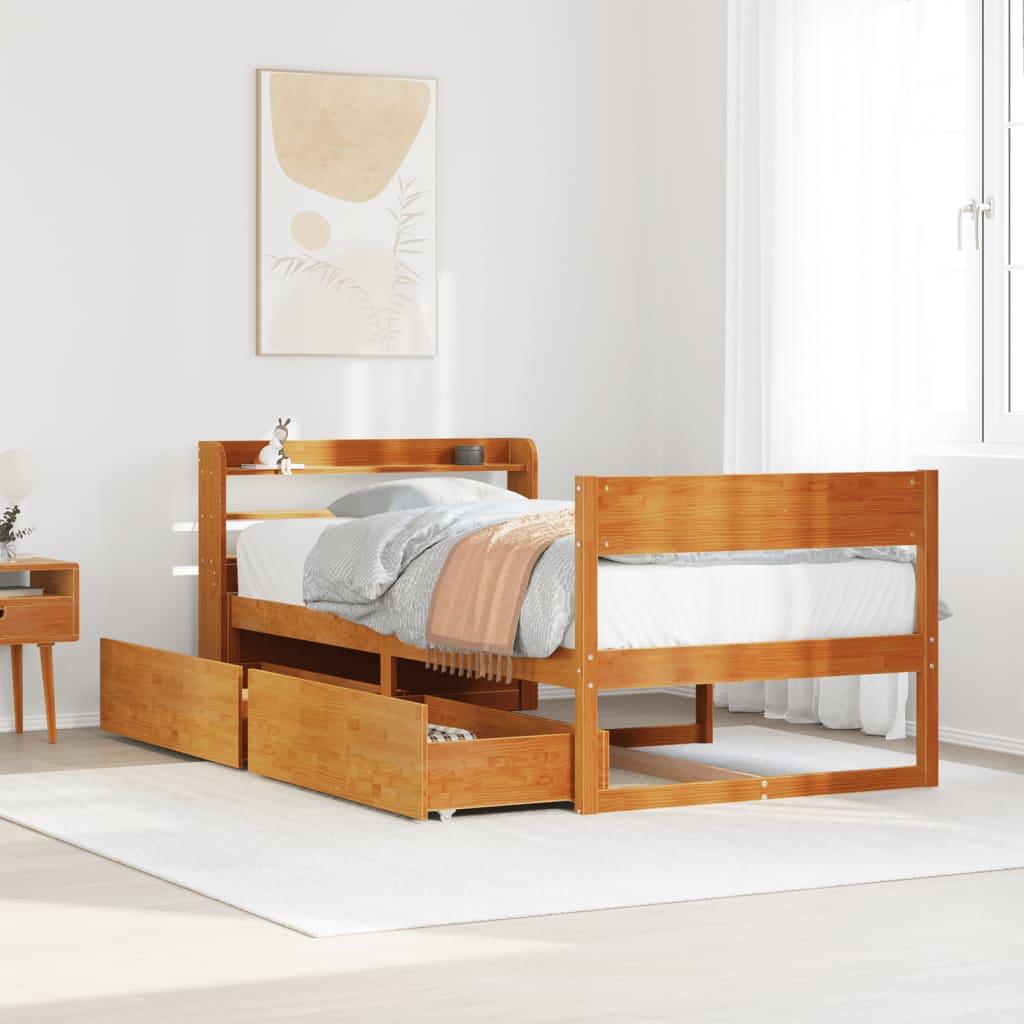 Sengeramme uden madras 75x190 cm massivt fyrretræ gyldenbrun billede