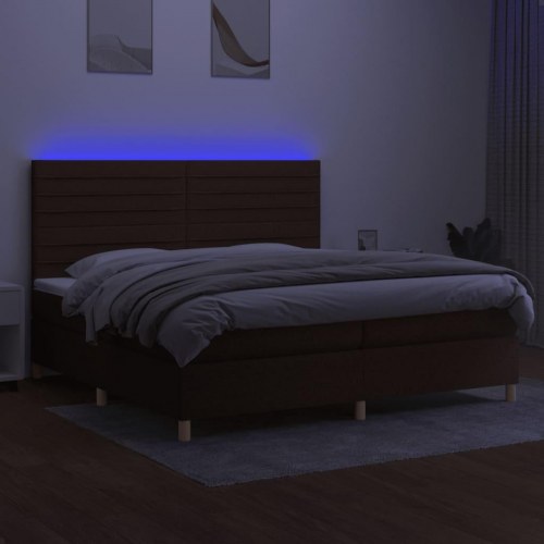 Kontinentalseng med LED-lys 200 x 200 cm - stof, mørkebrun