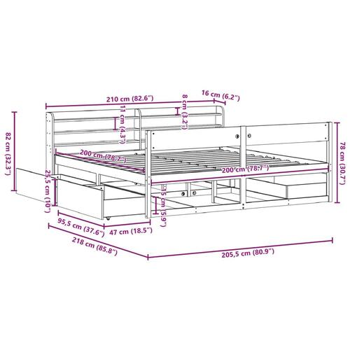Sengeramme uden madras 200x200 cm massivt fyrretræ