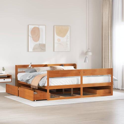 Sengeramme uden madras 200x200 cm massivt fyrretræ gyldenbrun