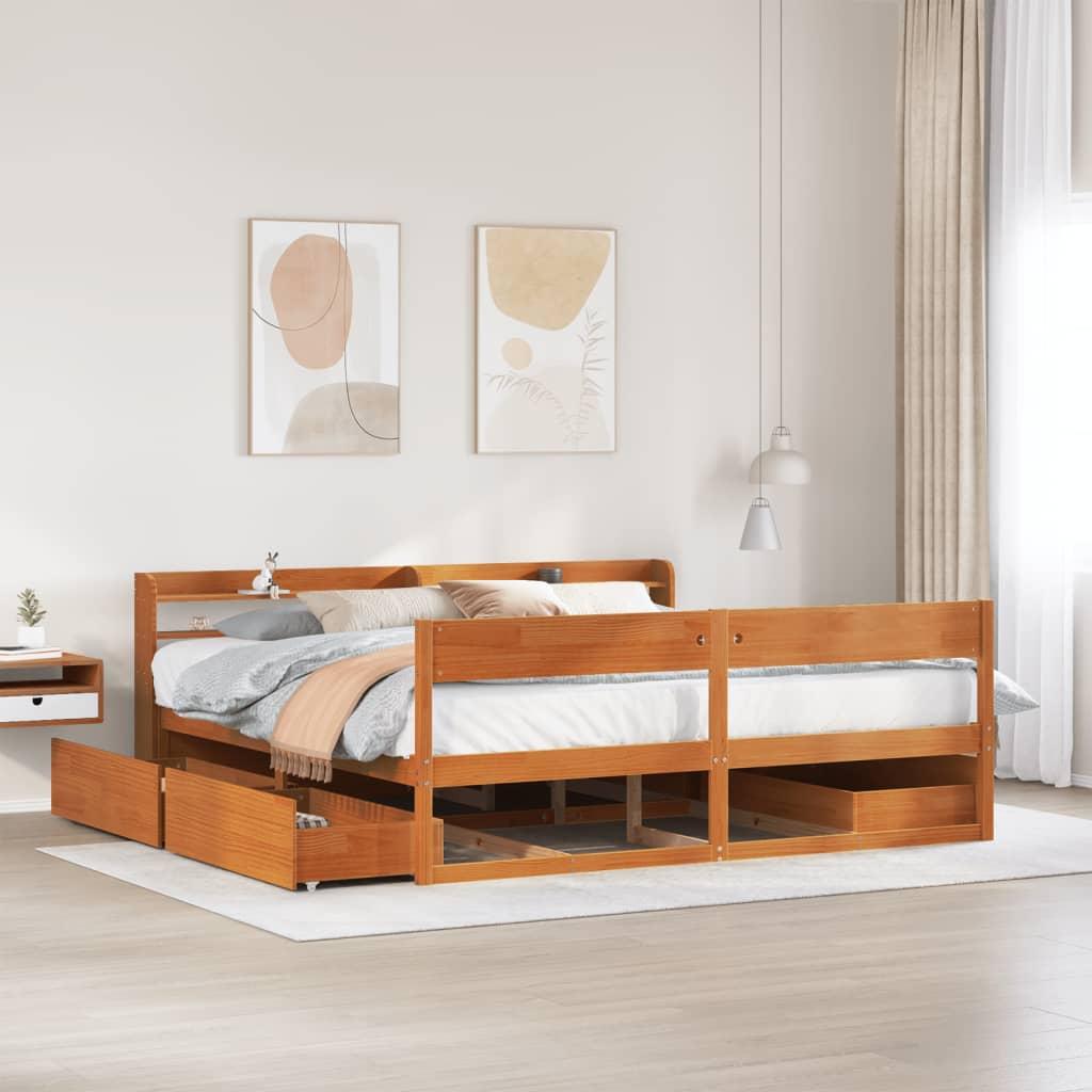 Sengeramme uden madras 200x200 cm massivt fyrretræ gyldenbrun