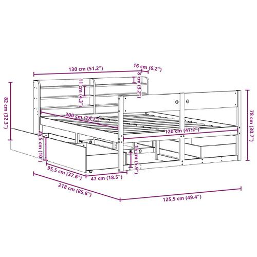 Sengeramme uden madras 120x200 cm massivt fyrretræ gyldenbrun