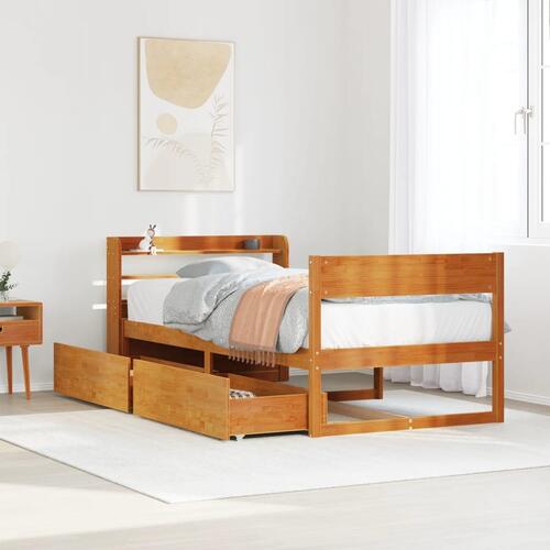 Sengeramme uden madras 90x200 cm massivt fyrretræ gyldenbrun