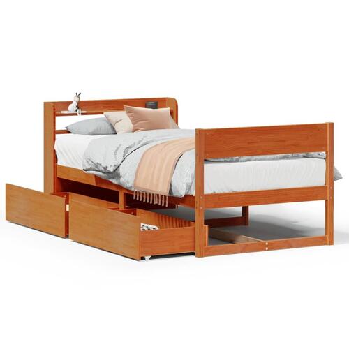 Sengeramme uden madras 90x200 cm massivt fyrretræ gyldenbrun