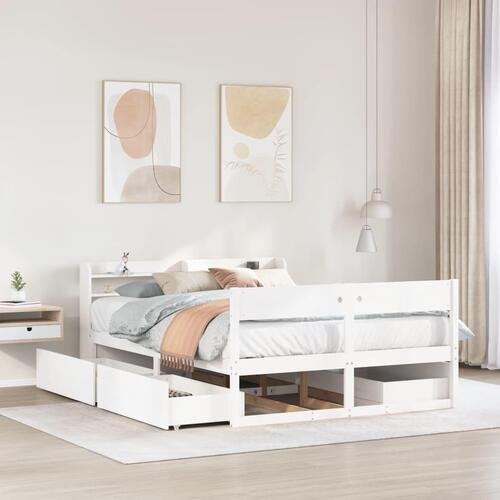 Sengeramme uden madras 135x190 cm massivt fyrretræ hvid