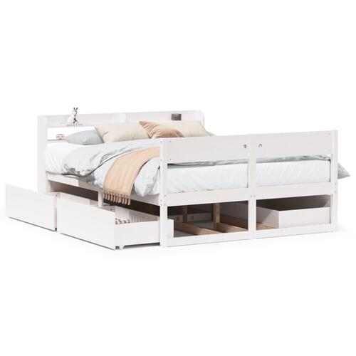 Sengeramme uden madras 135x190 cm massivt fyrretræ hvid