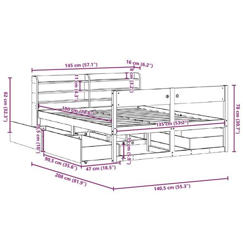 Sengeramme uden madras 135x190 cm massivt fyrretræ hvid