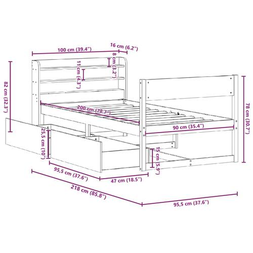 Sengeramme uden madras 90x200 cm massivt fyrretræ