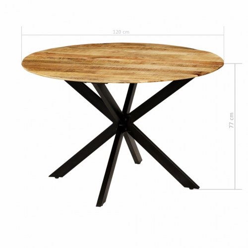 Rundt spisebord i massivt ru mangotræ og stål - Ø120 x H77 cm