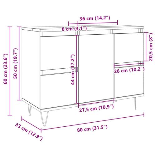 Badeværelsesskab 80x33x60 cm konstrueret træ sonoma-eg