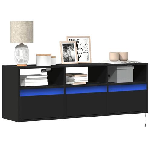 Væghængt tv-bord med LED-lys 130x31x45 cm sort
