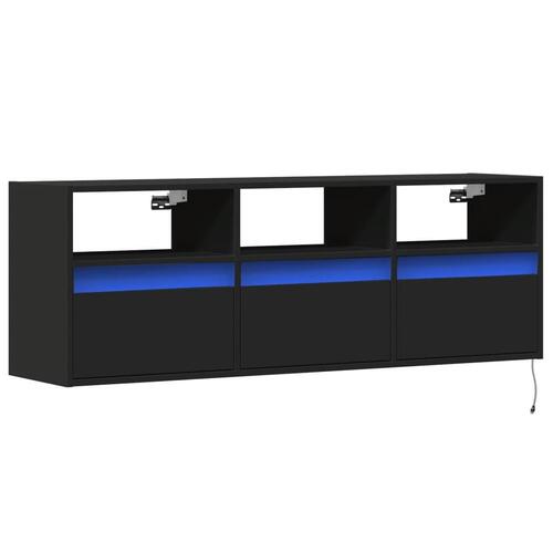 Væghængt tv-bord med LED-lys 130x31x45 cm sort
