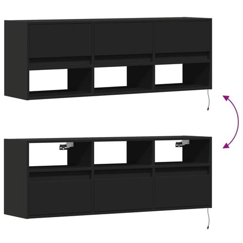 Væghængt tv-bord med LED-lys 130x31x45 cm sort