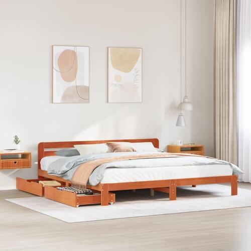 Sengeramme uden madras 200x200 cm massivt fyrretræ gyldenbrun