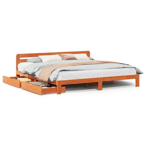 Sengeramme uden madras 200x200 cm massivt fyrretræ gyldenbrun