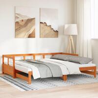 Daybed m. udtræk madrasser 90x200cm massivt fyrretræ gyldenbrun