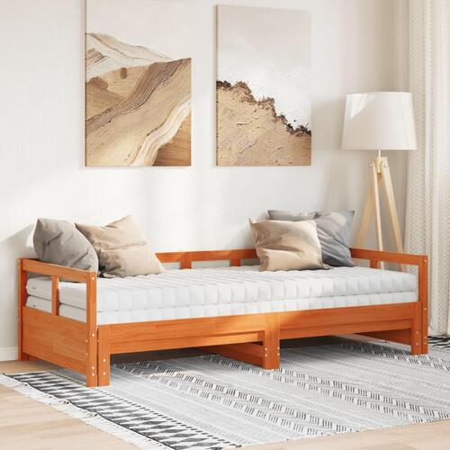 Daybed m. udtræk madrasser 90x200cm massivt fyrretræ gyldenbrun
