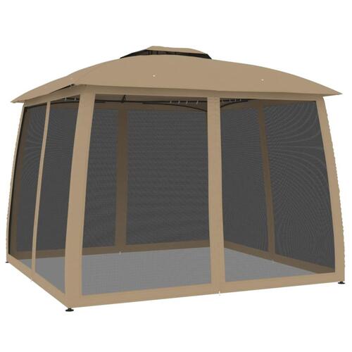 Pavillon 2,93x2,93 m dobbelt tag + meshvægge stål gråbrun