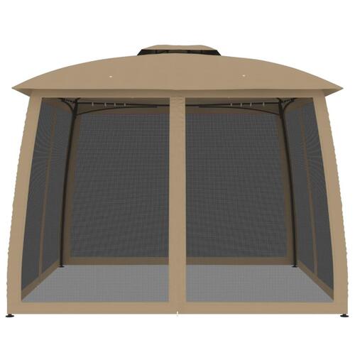Pavillon 2,93x2,93 m dobbelt tag + meshvægge stål gråbrun