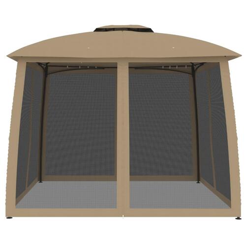 Pavillon 2,93x2,93 m dobbelt tag + meshvægge stål gråbrun
