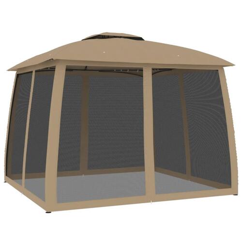 Pavillon 2,93x2,93 m dobbelt tag + meshvægge stål gråbrun