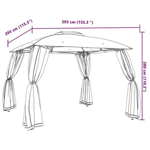 Pavillon 2,93x2,93 m dobbelt tag + meshvægge stål gråbrun