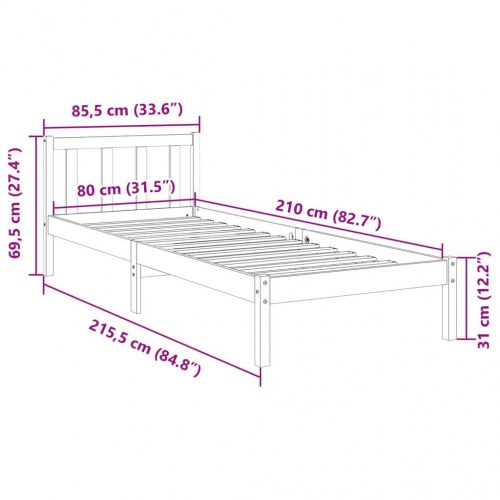 Ekstra lang sengeramme 80×210 cm - massivt fyrretræ, hvid