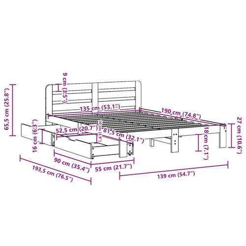 Sengeramme uden madras 135x190 cm massivt fyrretræ hvid