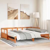 Daybed m. udtræk madrasser 90x190cm massivt fyrretræ gyldenbrun